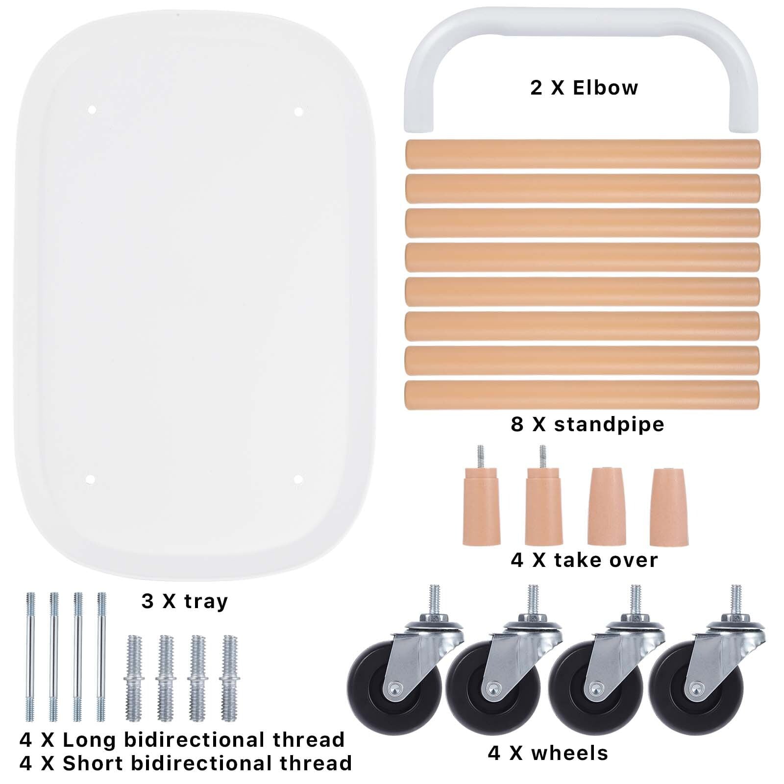 3 Tier Rolling Utility Cart Storage Organizer Service Cart with Handle and Locking Wheels for Home, Bathroom, Office, Kitchen, Coffee Bar, Microwave Cooking Station, White