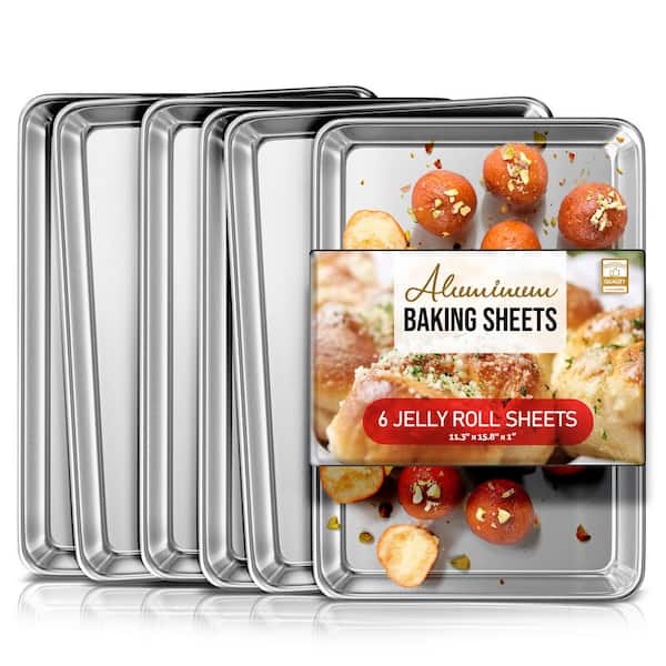 6-Pack Aluminum Jelly Roll Sheet Baking Pan, Steel Nonstick Cookie sheet, Size 15.8