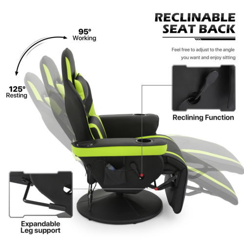 [PRO GAME]Computer Racing Chair Massage Recliner Swivel Seat w/Bluetooth Speaker
