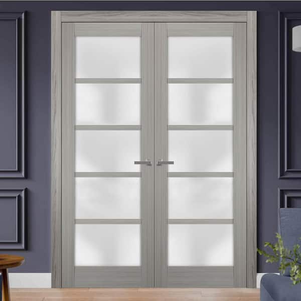 4002 60 in. x 80 in. Single Panel Gray Finished Pine Wood Interior Door Slab with Hardware