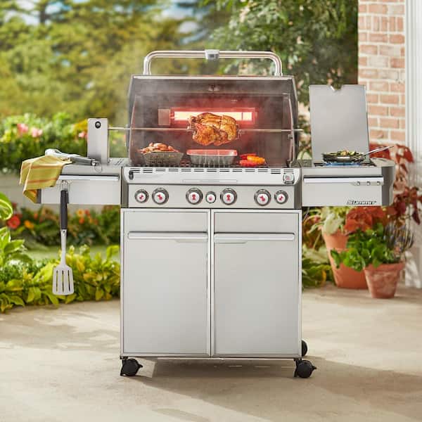 Summit S-470 4-Burner Propane Gas Grill in Stainless Steel with Built-In Thermometer and Rotisserie