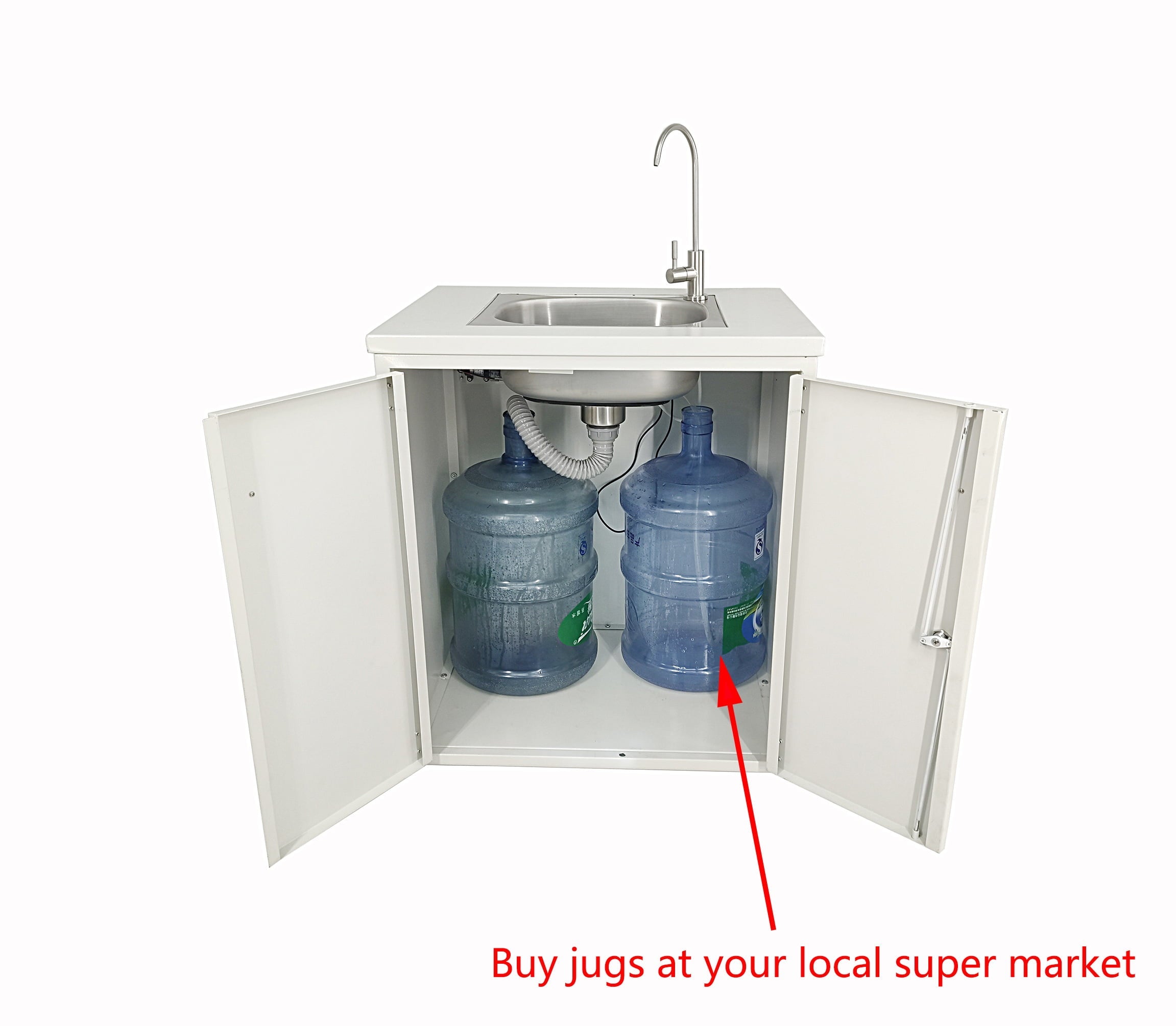 Cabinet Portable Sink Self Contained Hand Wash Station Mobile Sink Water Fountain Water Supply 110V/12V Powered Built-in Pump Water Jugs NOT included 24 X 18 X 30