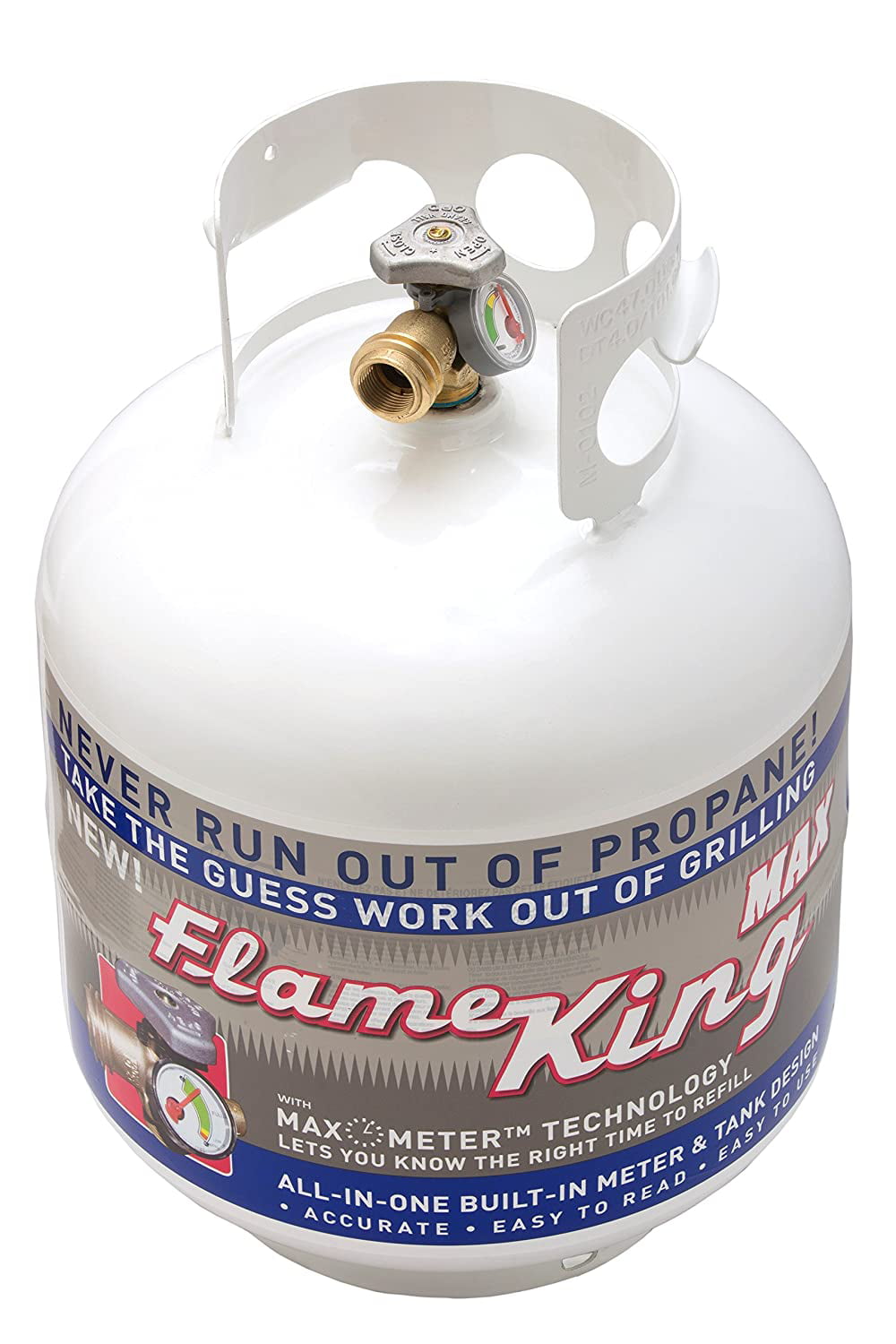 Flame King 20 lb. Propane Cylinder with Type 1 Overfill Protection Device Valve and Built-In Gauge (Ships Empty)