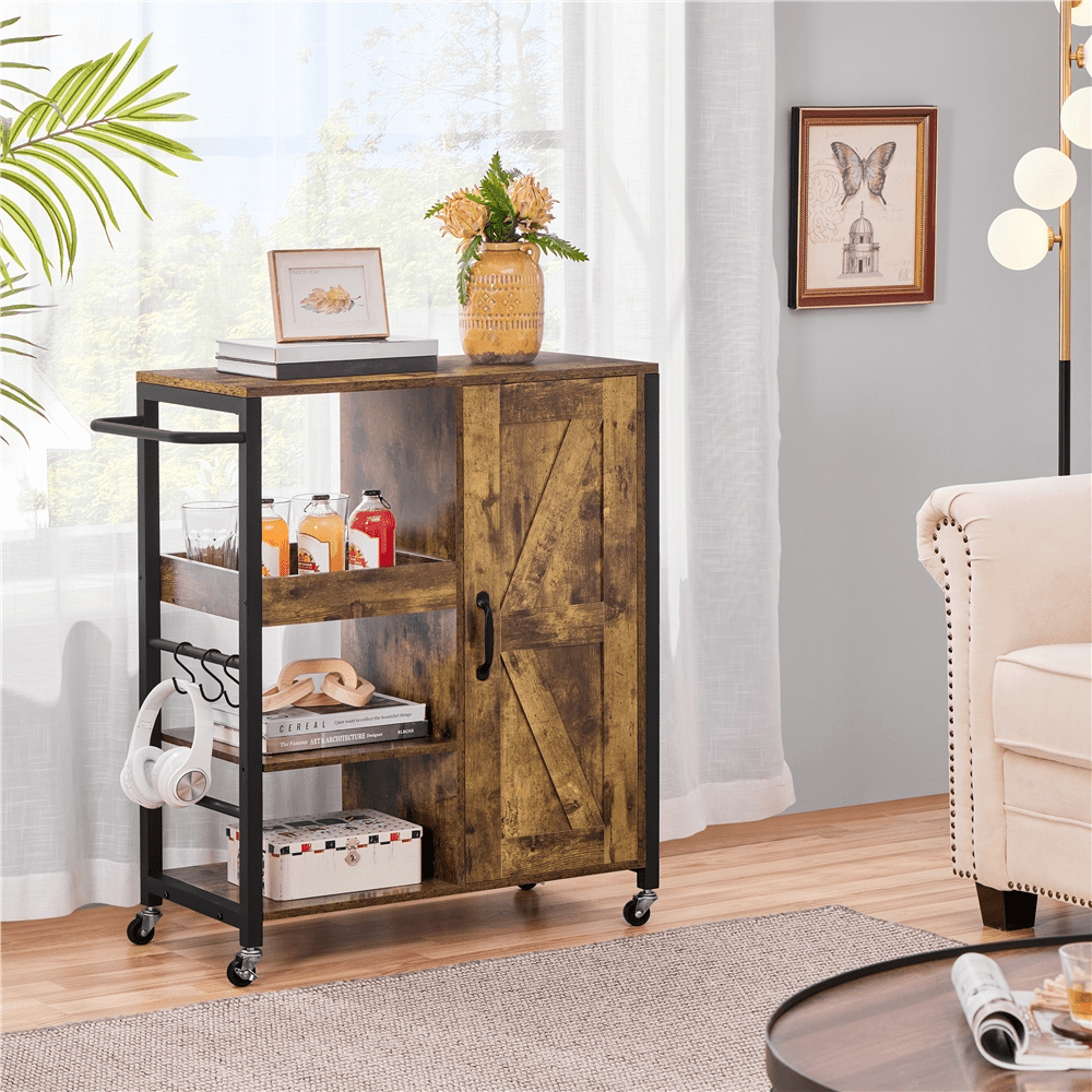 Yaheetech Kitchen Cart with Storage Cabinet on Wheels,Rustic Brown