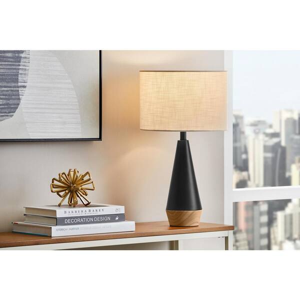 Keswick 21.25 in. Black and Light Wood Grain Accent Lamp