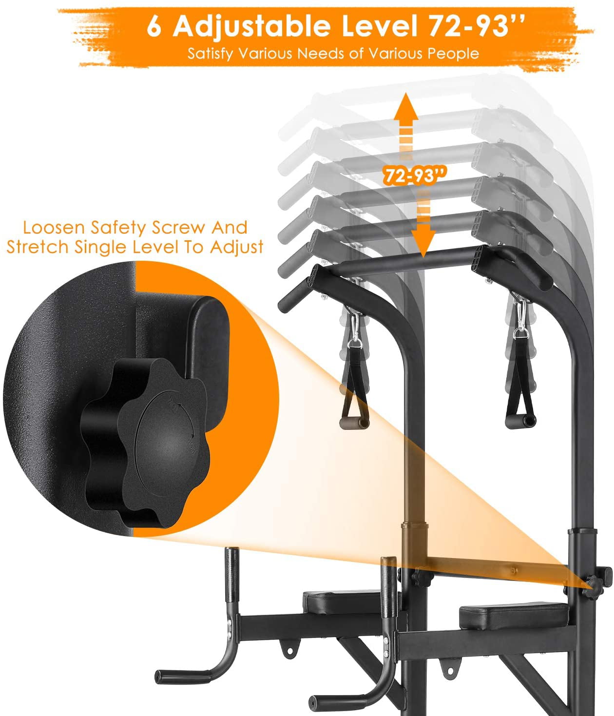 GARTIO Heavy Duty Power Tower Pull Up Bar Dip Station W/ Sit up Bench Home Gym Strength Training Adjustable Height - 400 lbs