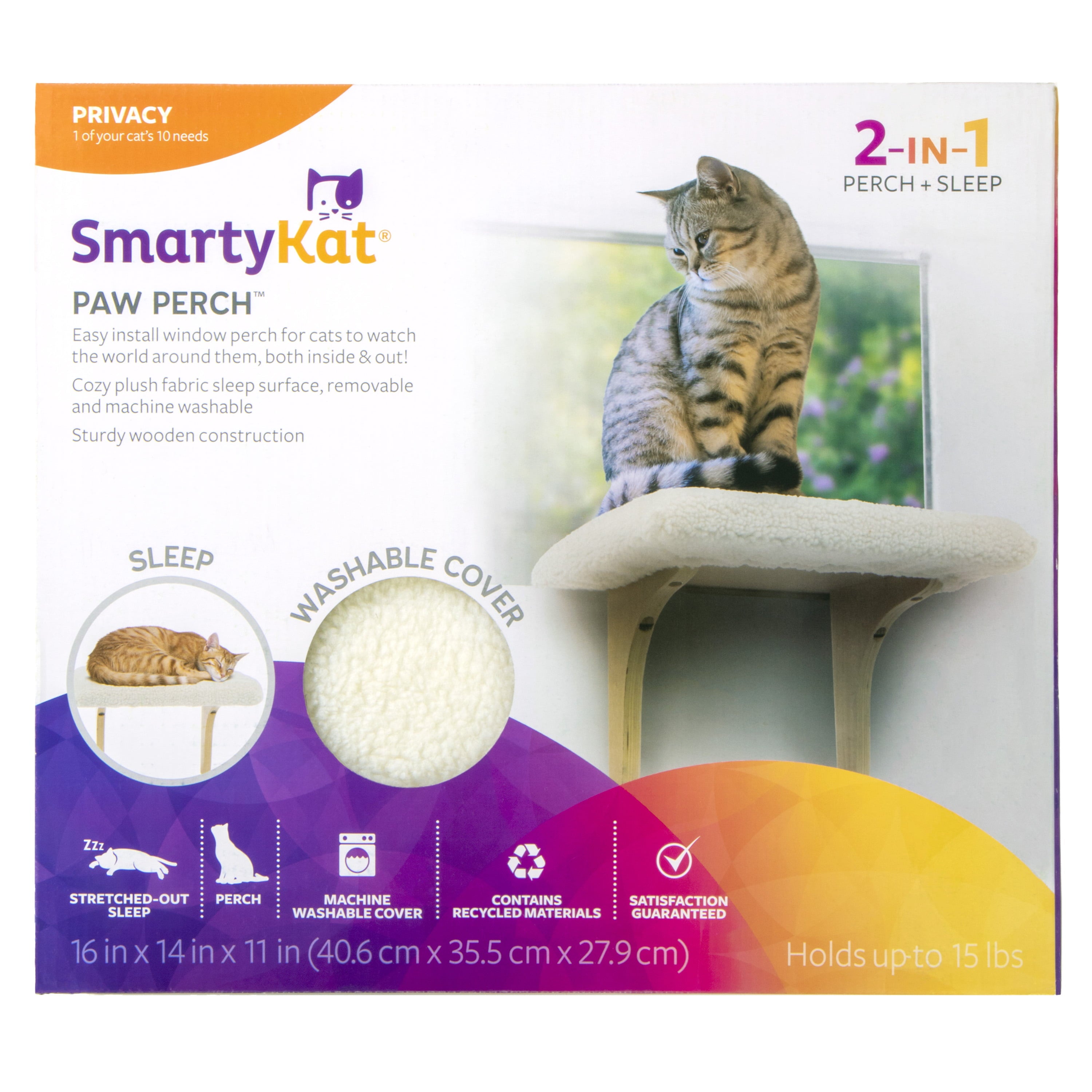 SmartyKat Paw Perch Padded Window Sill Mounted Mat Cat Perch & Plush Sherpa Cover, Cream
