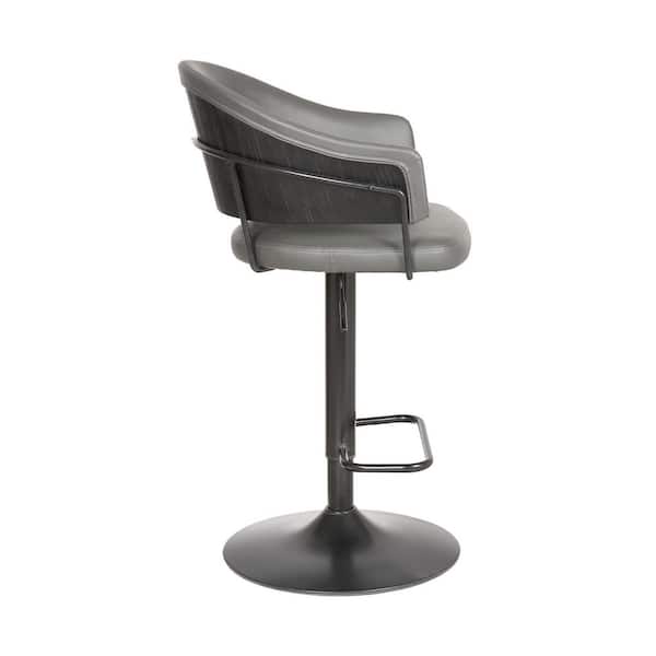 Brody Adjustable Gray Faux Leather Swivel Bar Stool In Black Powder Coated Finish