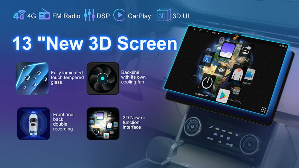 13.3 Inch Car Stereo Radio Android 12 Touch Screen 1DIN Carplay GPS Wifi 2+32G+AHDCAM