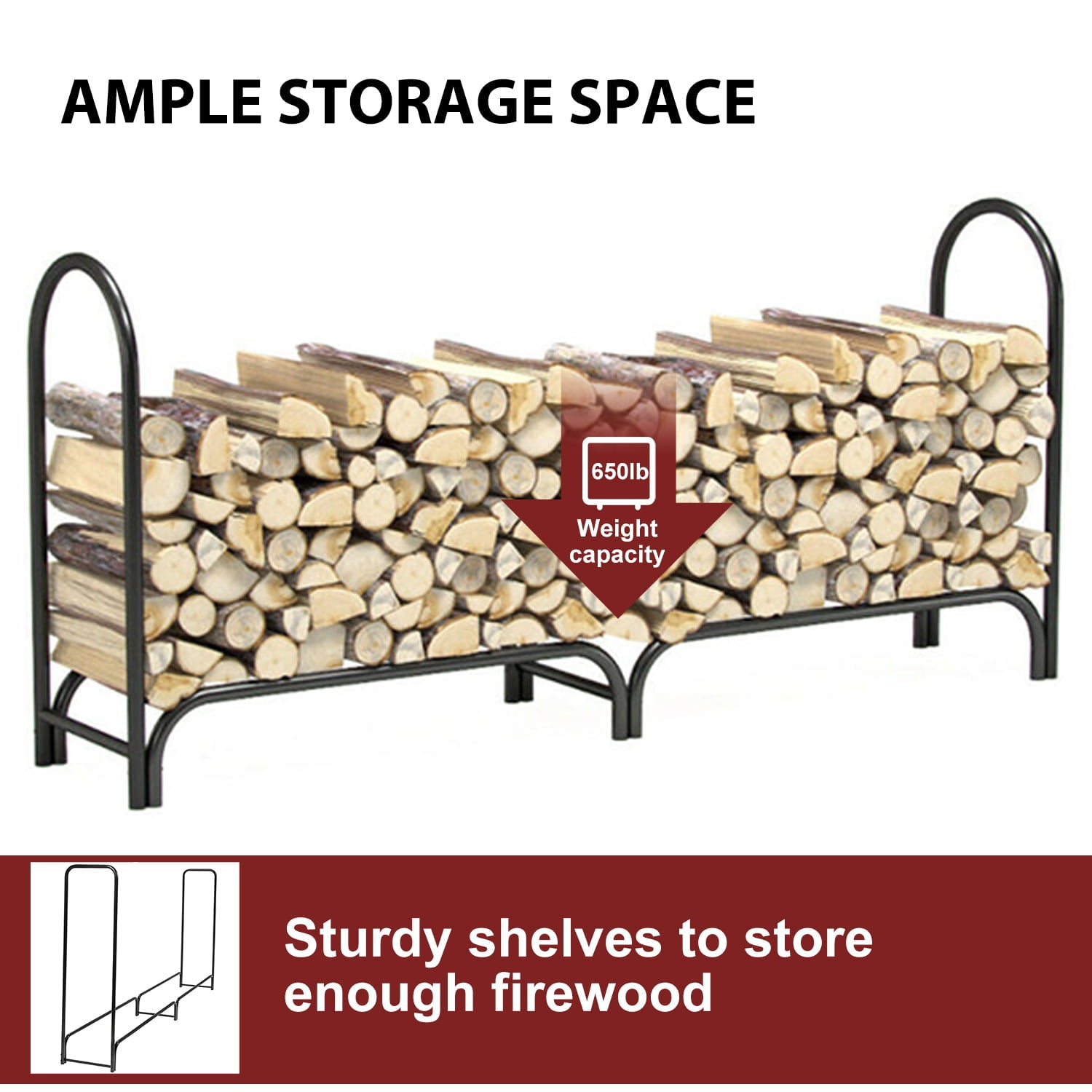 Kojem 8ft Firewood Rack w/PVC Black Covers Outdoor Heavy Duty Log Holder Storage