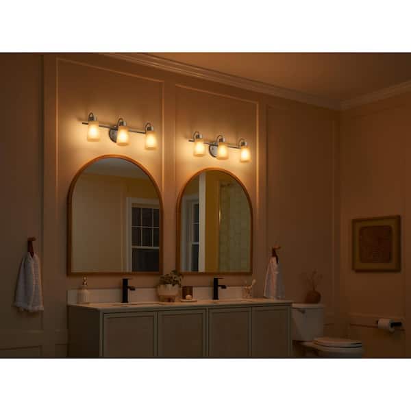Erma 23 in. 3-Light Brushed Nickel Traditional Bathroom Vanity Light with Satin Etched Glass Shades