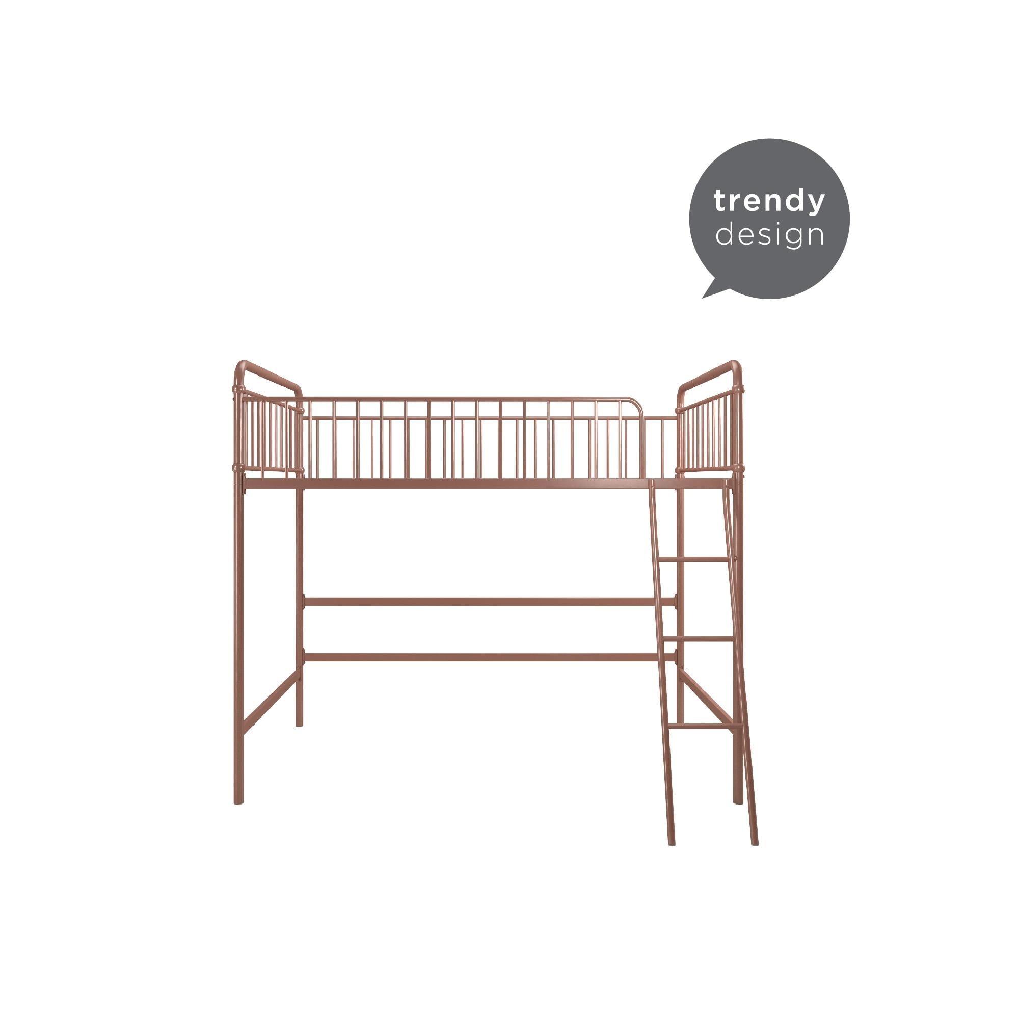 Better Homes & Gardens Kelsey Twin Metal Loft Bed, Rose Gold