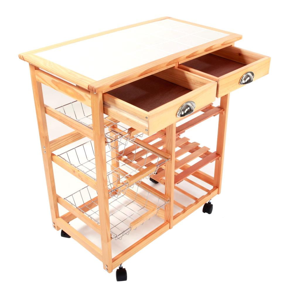 Ktaxon Rolling Wood Kitchen Trolley Island Utility Storage Cart with Drawers Baskets, Kitchen Cart On Wheels