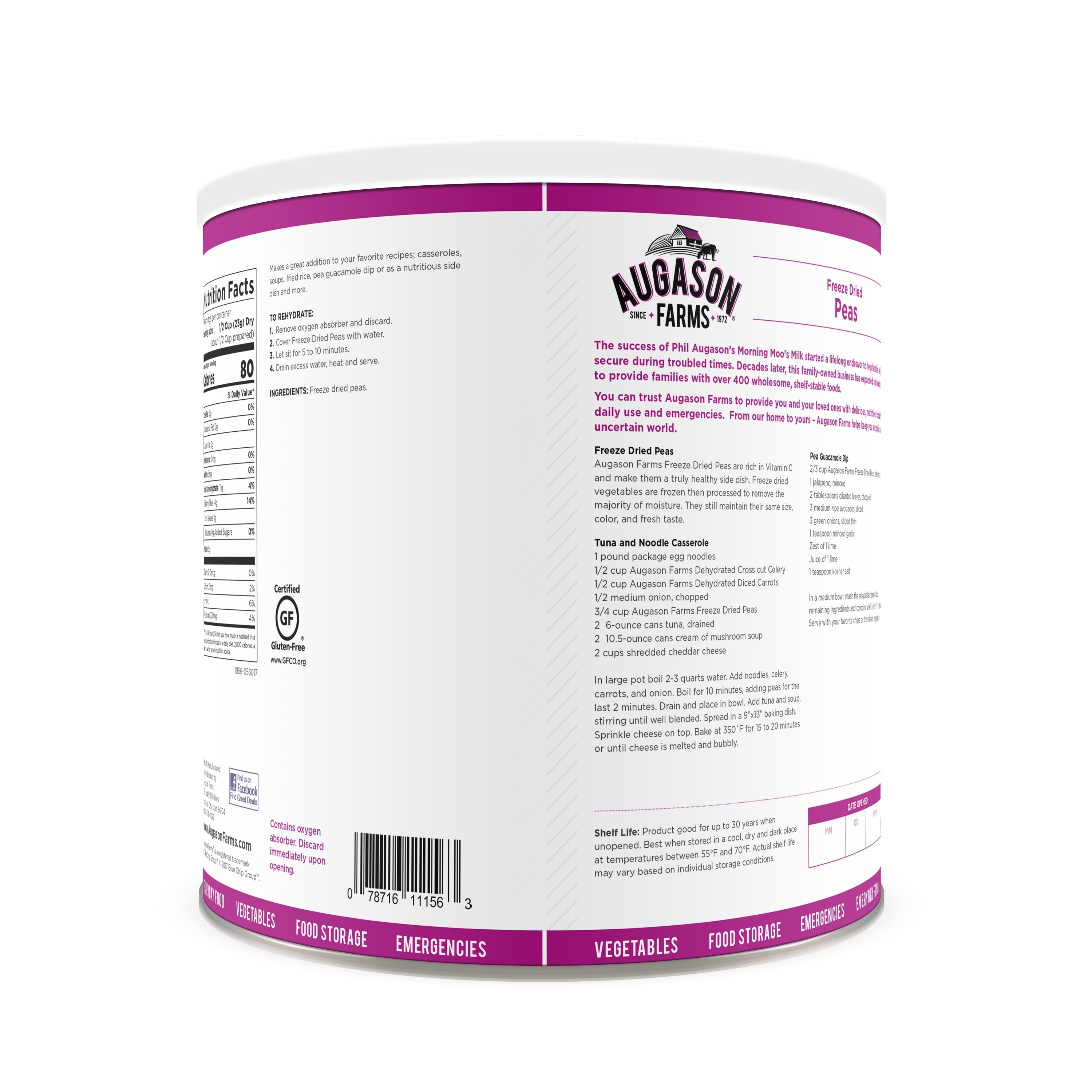 Augason Farms Freeze Dried Peas 1 lb No. 10 Can