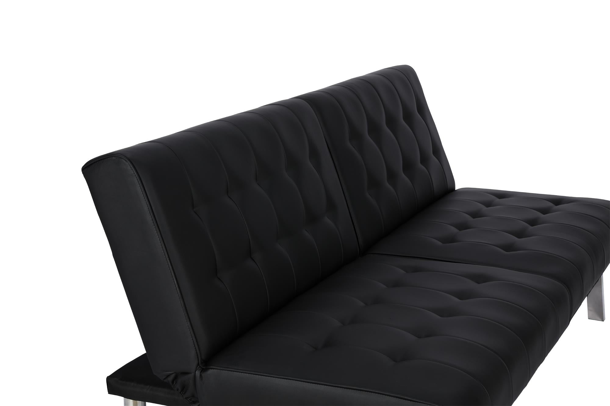 River Street Designs Emily Convertible Tufted Futon Sofa, Black Faux Leather