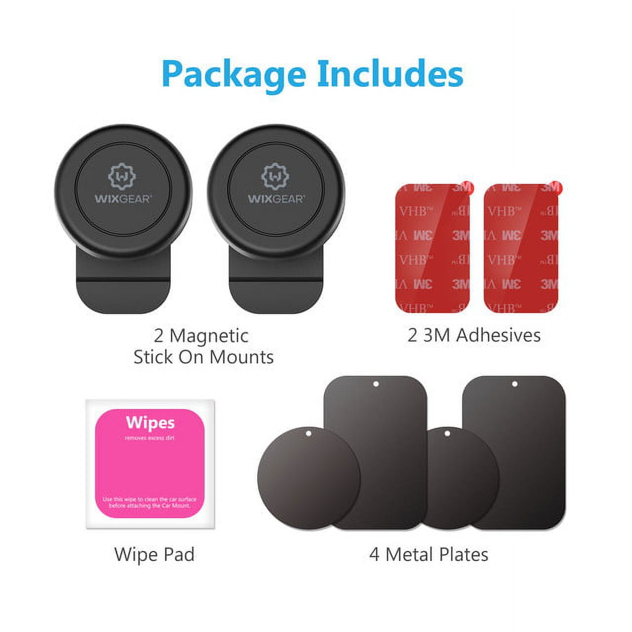 WixGear Magnetic Phone Car Mount, Universal Stick On (2 Pack) Dashboard Magnetic Car Mount Holder, for Cell Phones and Mini Tablets with Fast Swift-snap Technology, Magnetic Cell Phone Mount