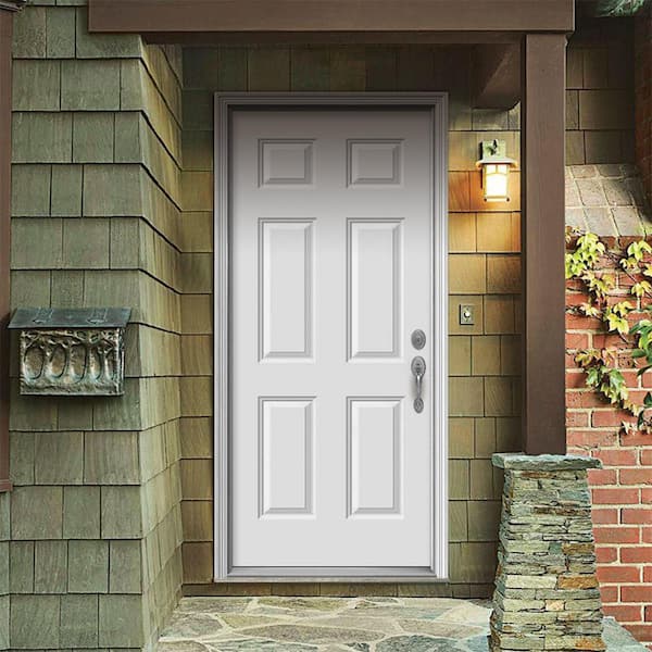 36 in. x 80 in. 6-Panel Primed Steel Prehung Left-Hand Inswing Front Door w/Brickmould