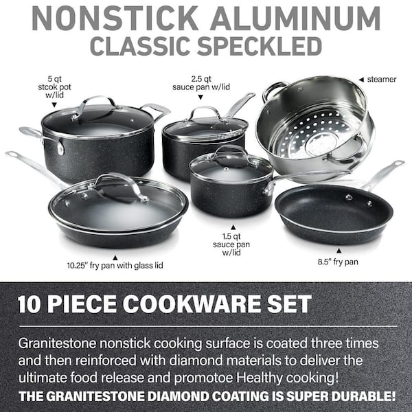 10-Piece Aluminum Ultra-Durable Non-Stick Diamond Infused Cookware Set with Glass Lids