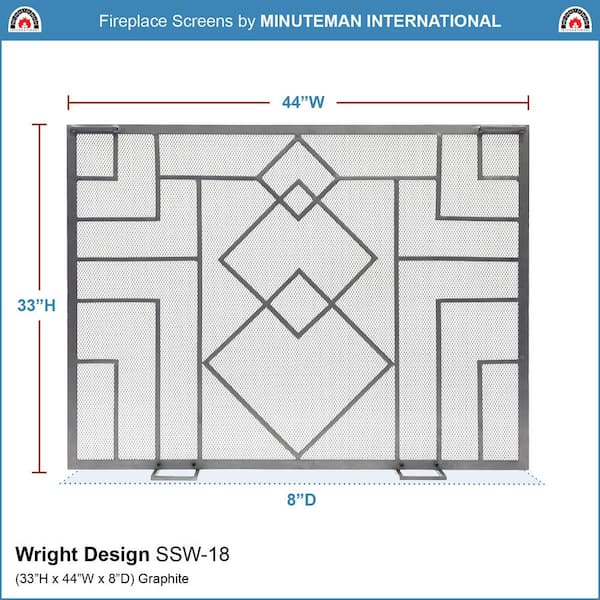 44 in. L Graphite 1-Panel Wright Design Fireplace Screen