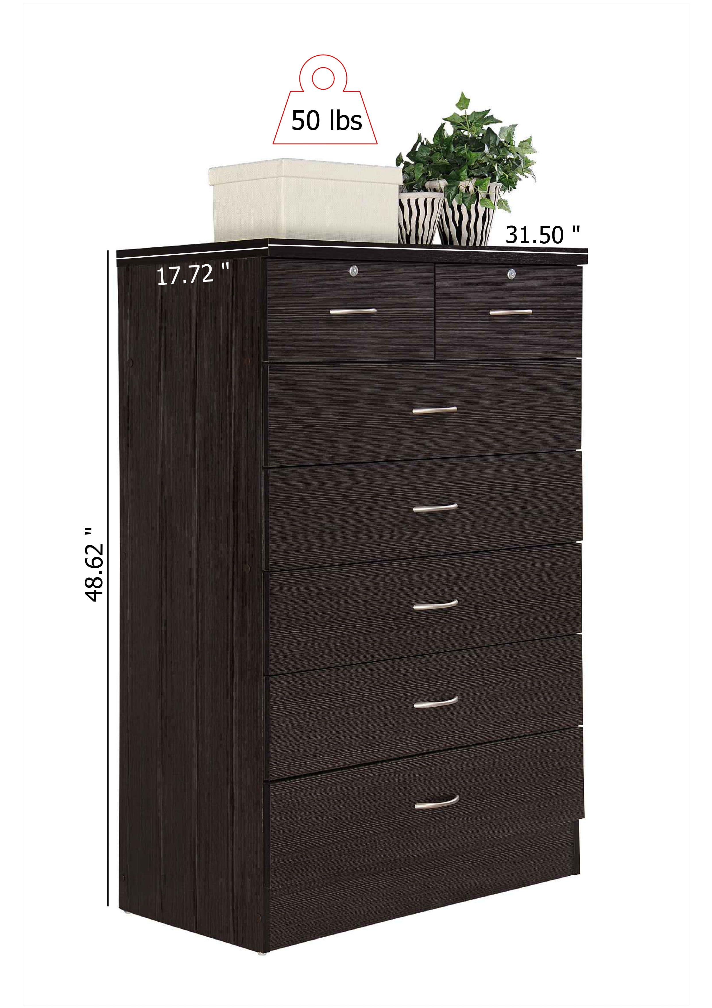 Hodedah 7 Drawer Dresser with Two Locks, Chocolate