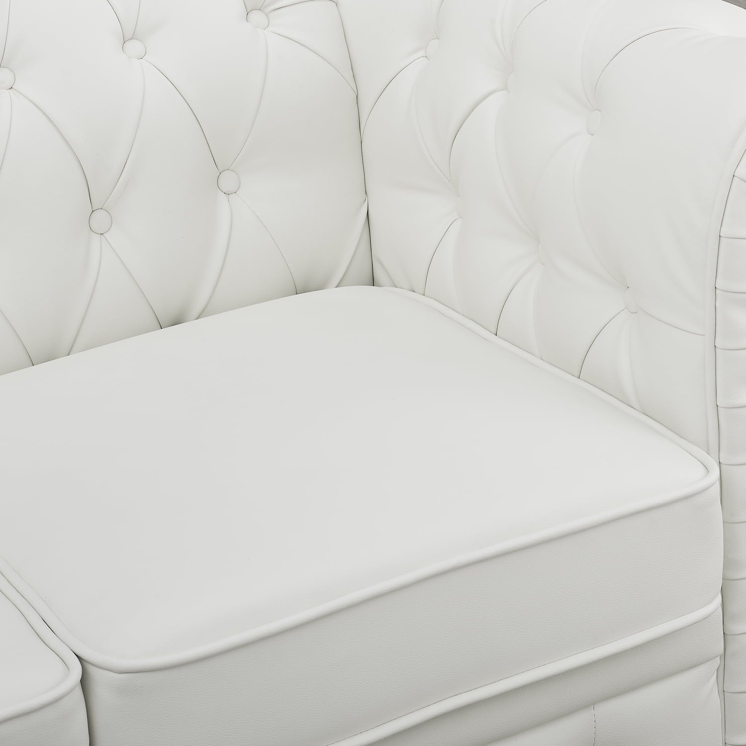 Naomi Home Emery Chesterfield Sofa & Accent Chair with Rolled Arms, Tufted Cushions, White