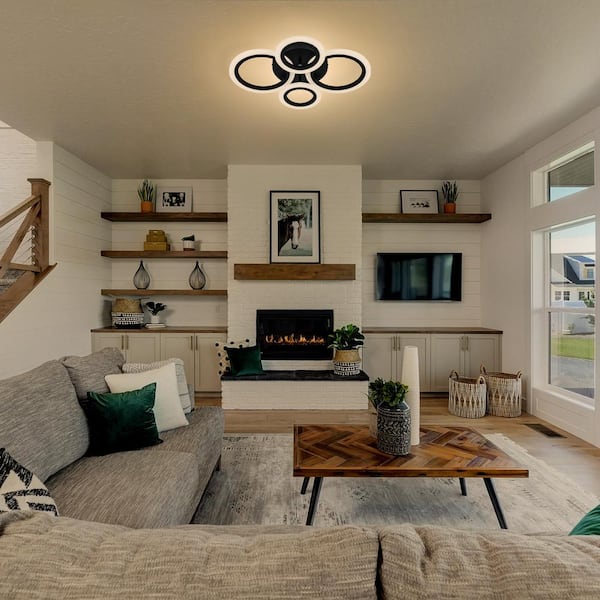 Modern LED Flush Mount Ceiling Light, 4 Rings LED Black Lighting Fixture for Kitchen, Living Room, Bedroom, Laundry Room