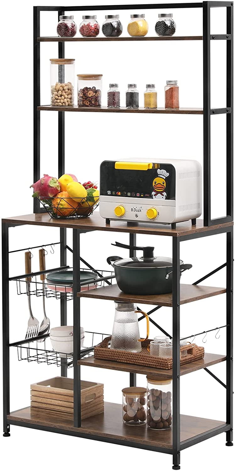 Erinnyees 6-Tier Kitchen Baker's Rack, Microwave Oven Stand, Free Standing Utility Storage Shelf for Kitchen, Living Room, Brown