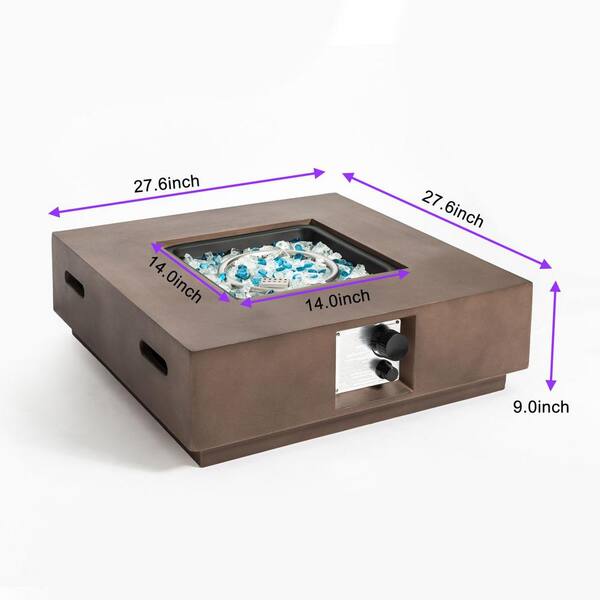 Brown Square Concrete Outdoor Propane Fire Pit Table