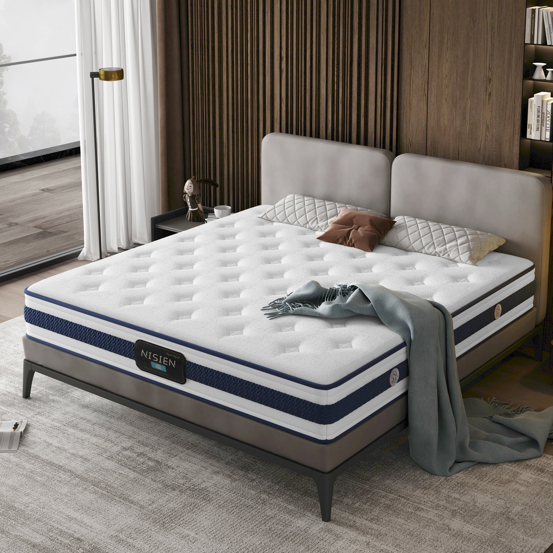 Queen Mattress, 10 Inch Innerspring Hybrid Mattress in a Box with Gel Memory Foam, Individually Wrapped Encased Coil Pocket Spring Mattress, Pressure Relief, Medium Firm Support,60