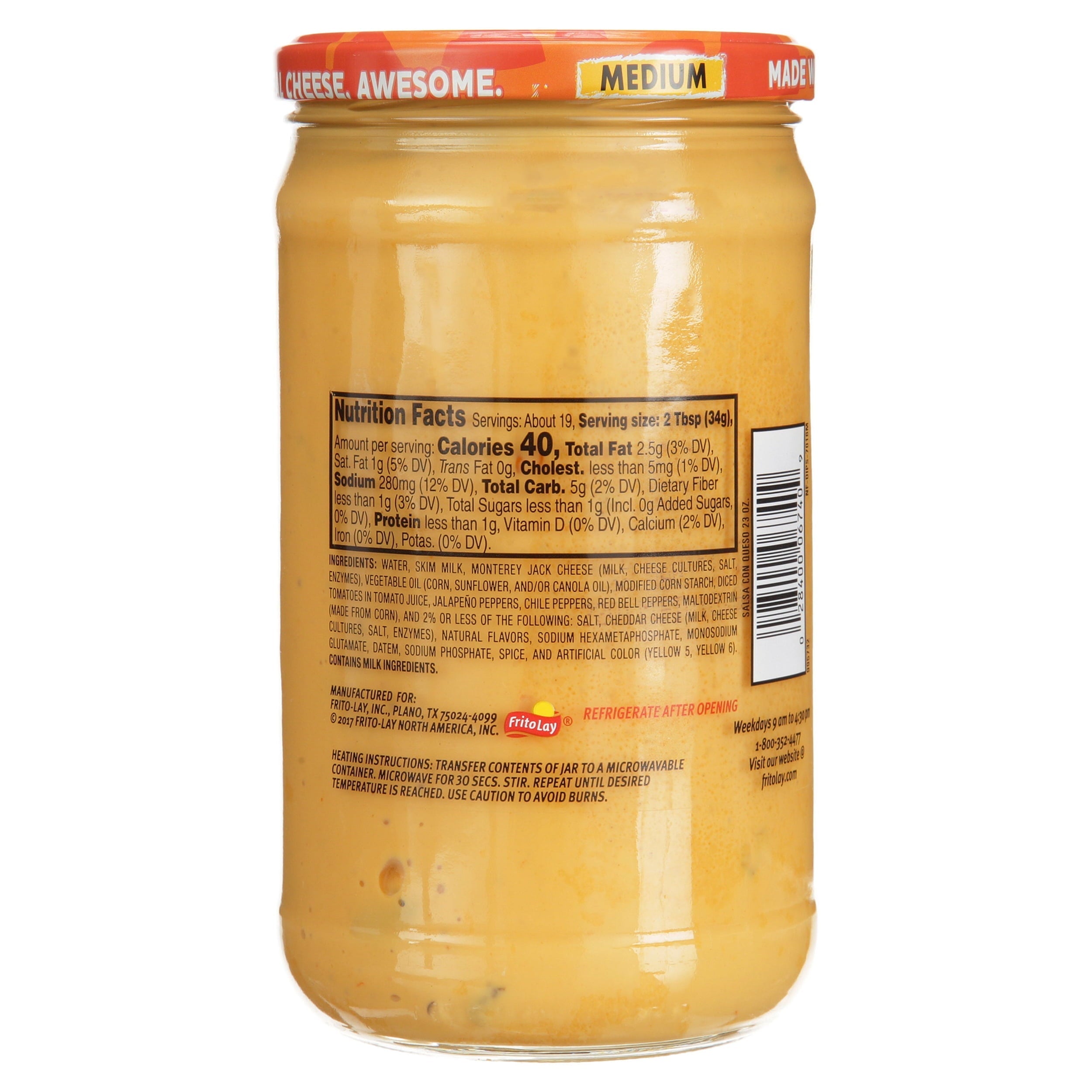 Tostitos Medium Salsa Con Queso, 23 oz Jar