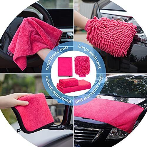 24Pc Pink Car Wash Cleaning Set with Bag & Bucket