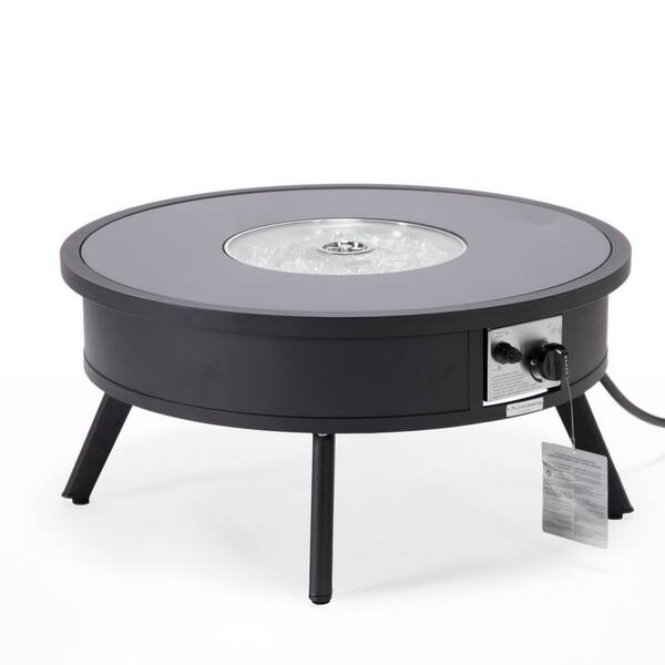 Walbrooke Modern Black Patio Round Fire Pit Table with Aluminum Frame