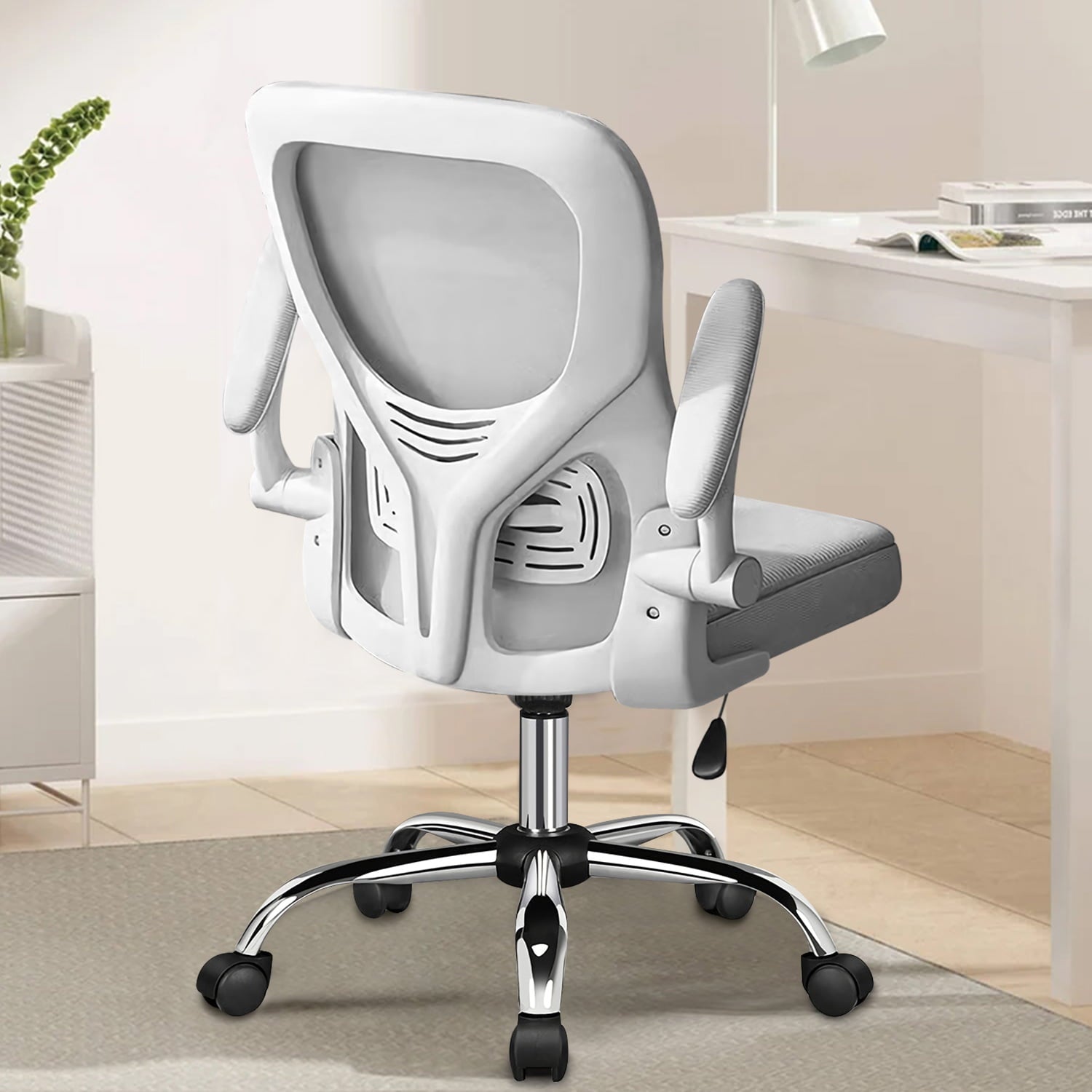 Happylost Office Chair, Computer Mesh Swivel Desk Chair with Adjustable Armrests (White）