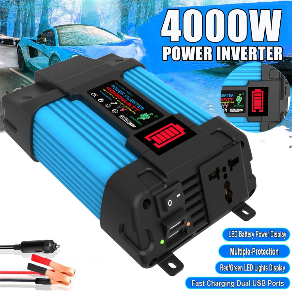 Ruibeauty 4000W Car Power Inverter DC 12V To AC 110/220V Pure Sine Wave 2 USB LCD Display