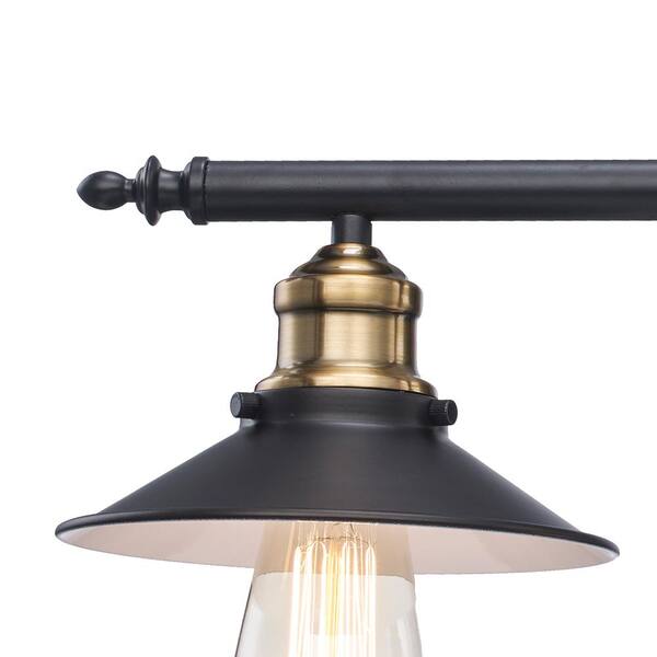 Glenhurst 25 in. 3-Light Industrial Farmhouse Black and Brass Bathroom Vanity Light Fixture with Metal Shades