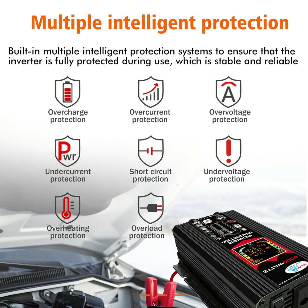 DFITO 6000W Power Inverters,6000W Car Power Inverter, 12v to 110v AC Converter with 1 AC Outlets 4.2A Dual USB Inverter and 1 Car Cigarette Lighter for Truck/RV Power Converter