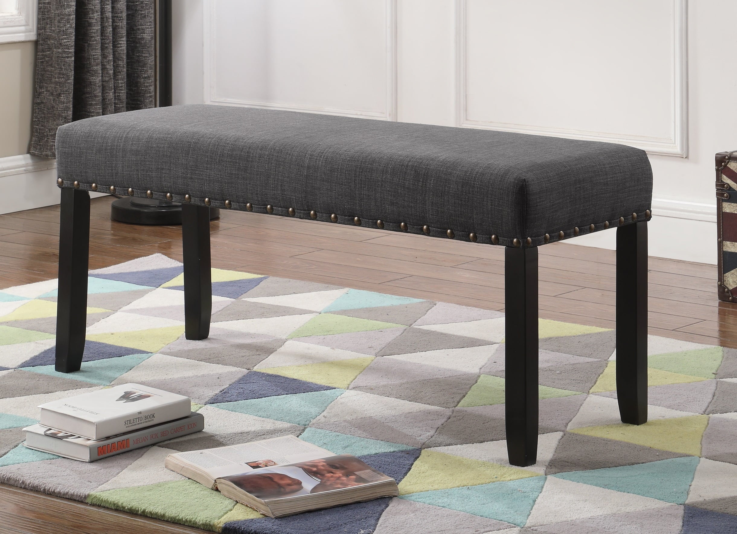 Roundhill Furniture Biony Bench, Gray