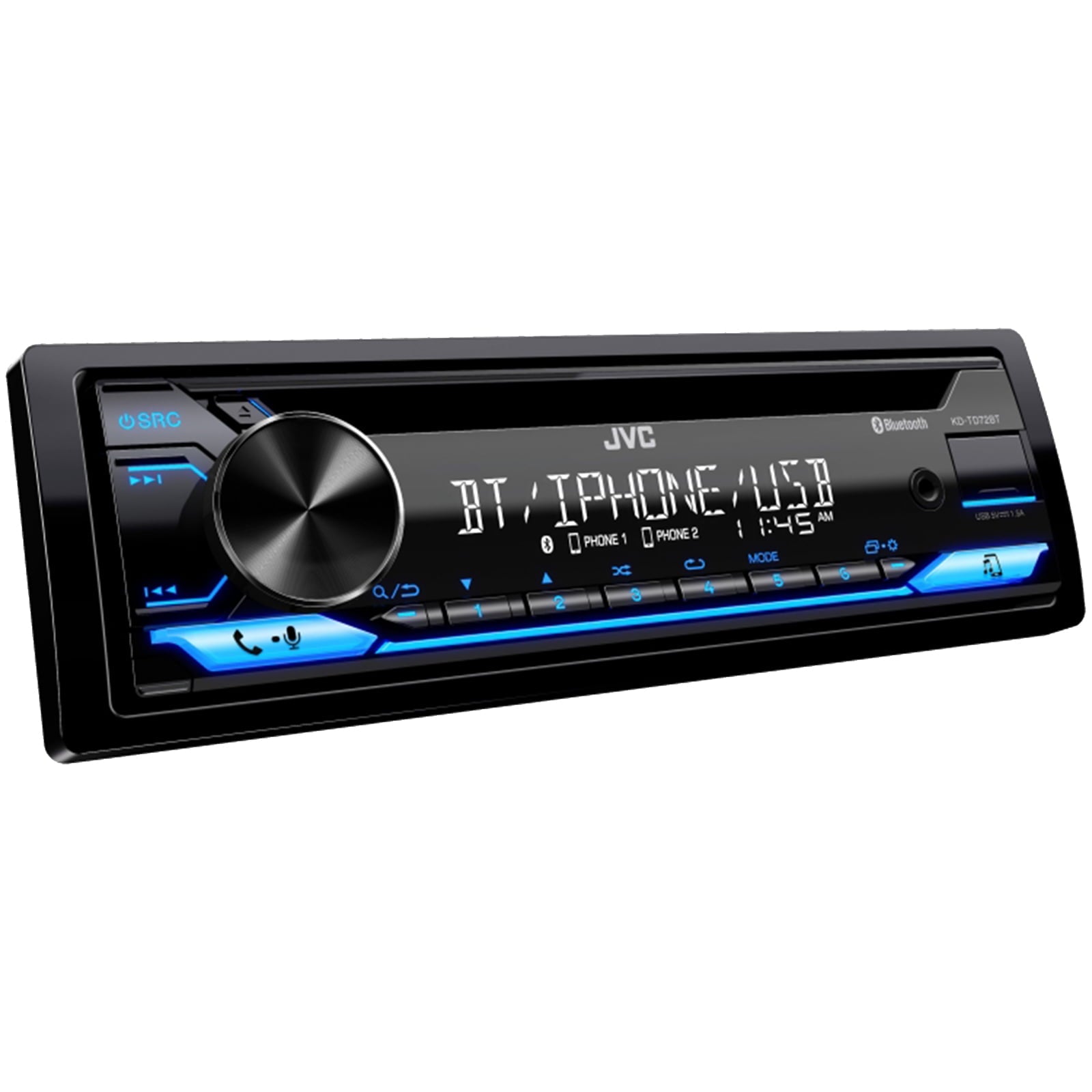 JVC KD-TD72BT Single DIN Bluetooth USB AUX AM/FM Radio CD Player Receiver Bundle Combo with 12