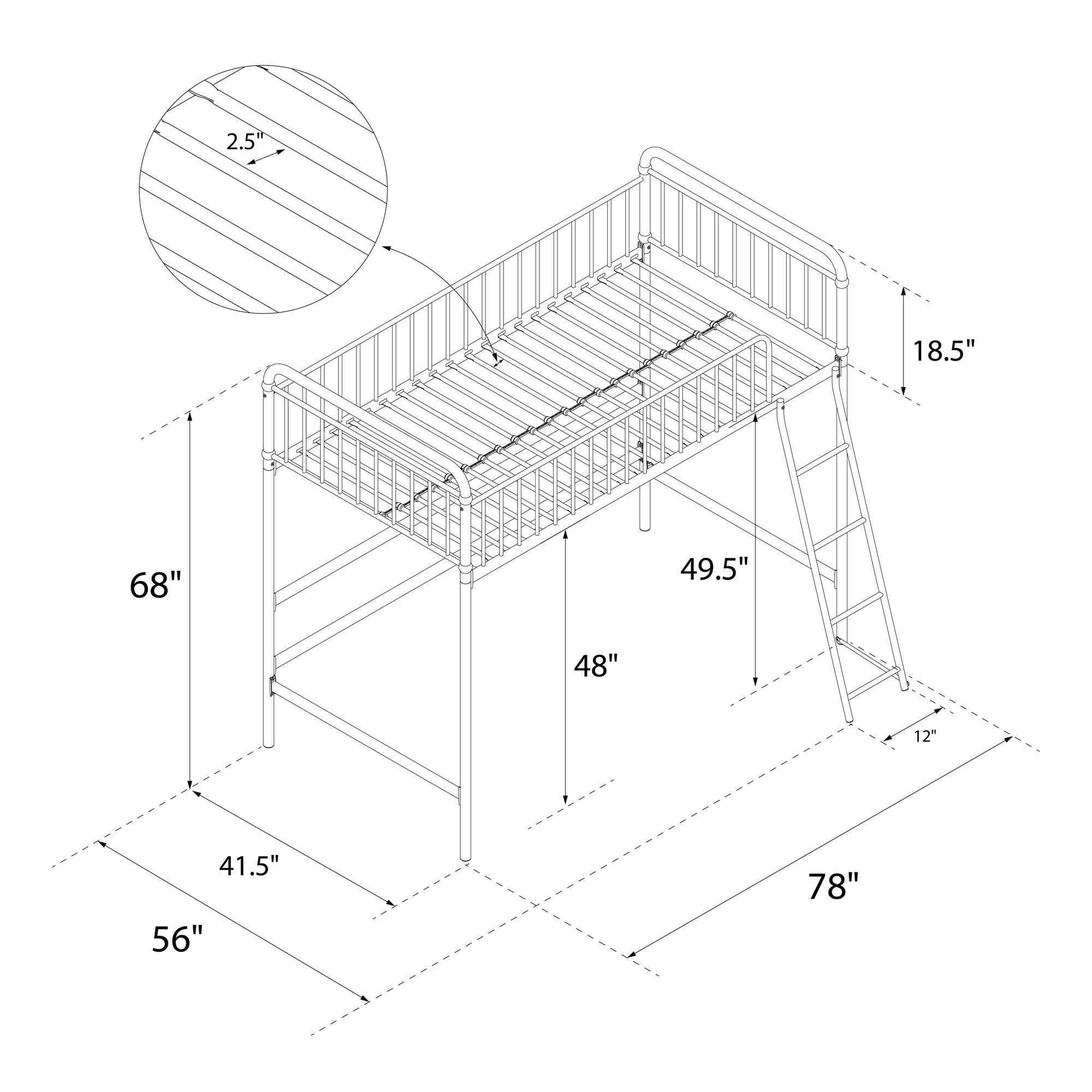 Better Homes & Gardens Kelsey Twin Metal Loft Bed, Black