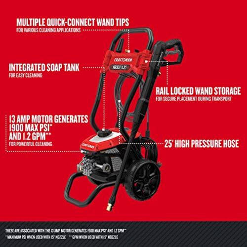 CRAFTSMAN Electric Pressure Washer, Cold Water, 1900 -PSI, 1.2-GPM, Corded