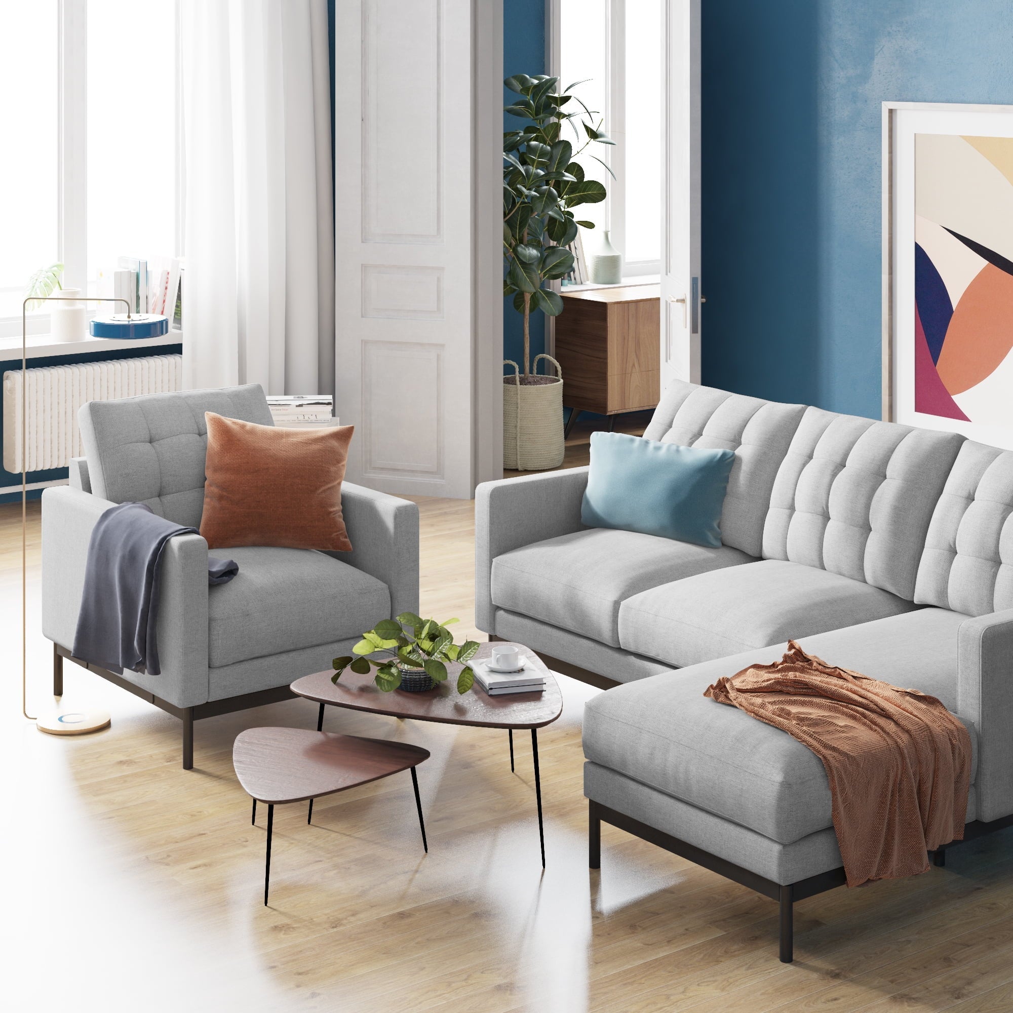 Zinus Thompson Fabric Armchair, Light Grey