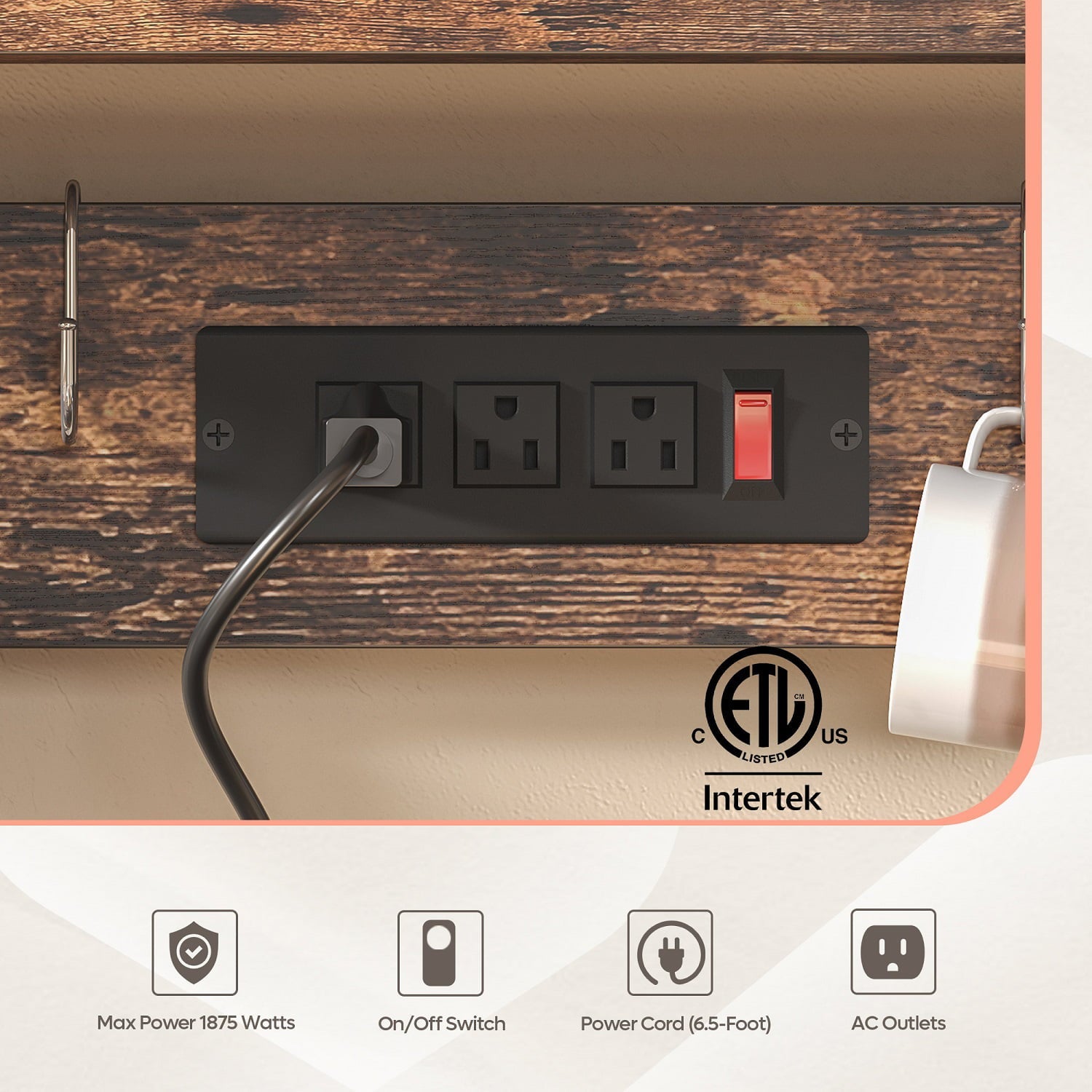 Bestier 60.3 inch 5-Tier Kitchen Bakers Rack with Power Outlets Microwave Cart in Rustic