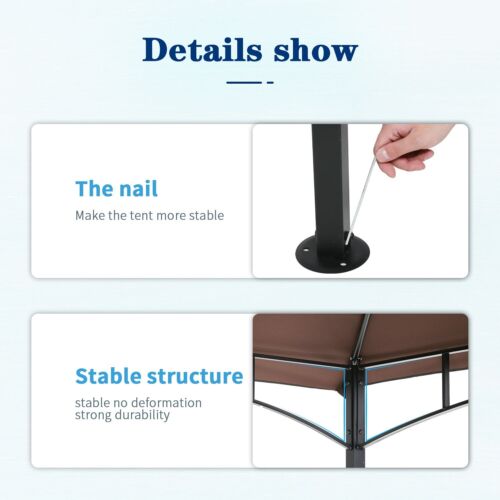 BBQ Gazebo Barbecue Canopy 8'x 5'  Pergola Grill Tent Hard Top w/ Air Vent Brown