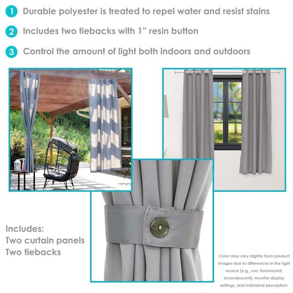 2 Indoor/Outdoor Curtain Panels with Grommet Top - 52 x 84 in (1.32 x 2.13 m) - Gray