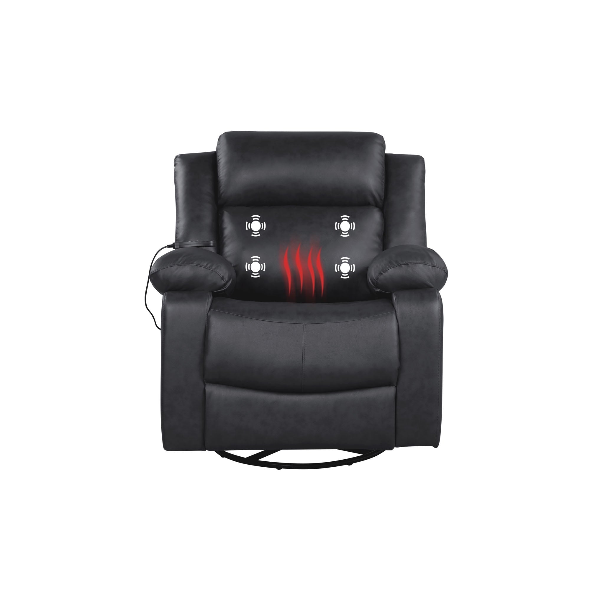 Elm & Oak Maxima Standard Manual Swivel Recliner with Massage and Heat, Black Faux Leather