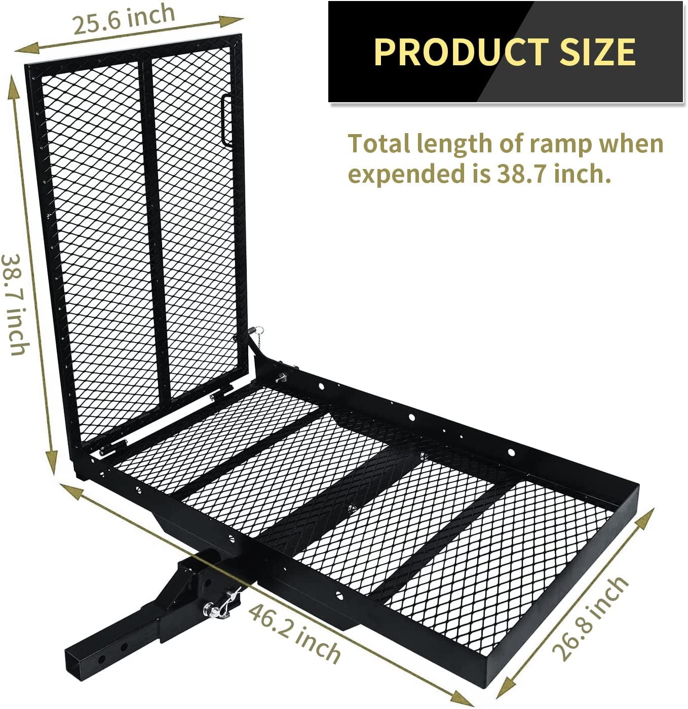 HECASA 500lbs Carrier Hitch Mounted Cargo Folding Scooter and Wheelchair Carrier Mobility Rack with Loading Ramp