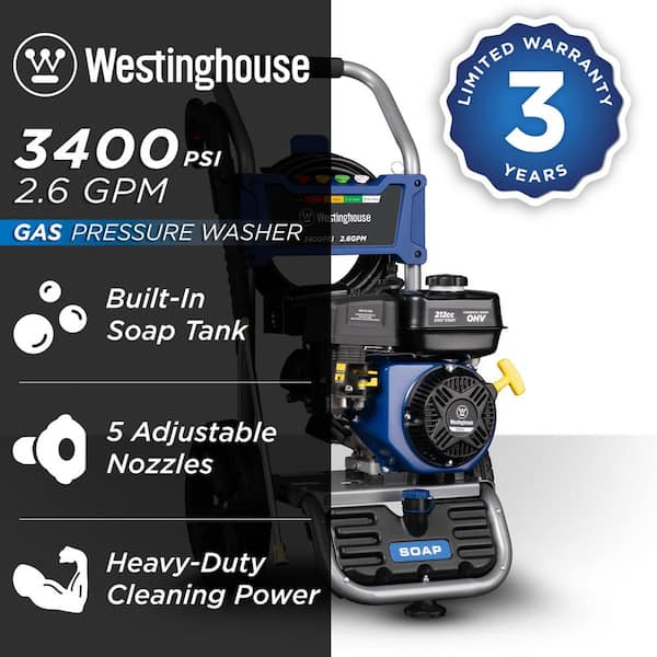 WPX Max 3400 PSI 2.6 GPM Cold Water Gas Pressure Washer with Soap Tank and 5 Quick Connect Tips