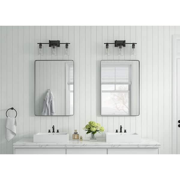 21.6 in. 3-Light Black Bathroom Dimmable Vanity Light with Clear Glass Shades