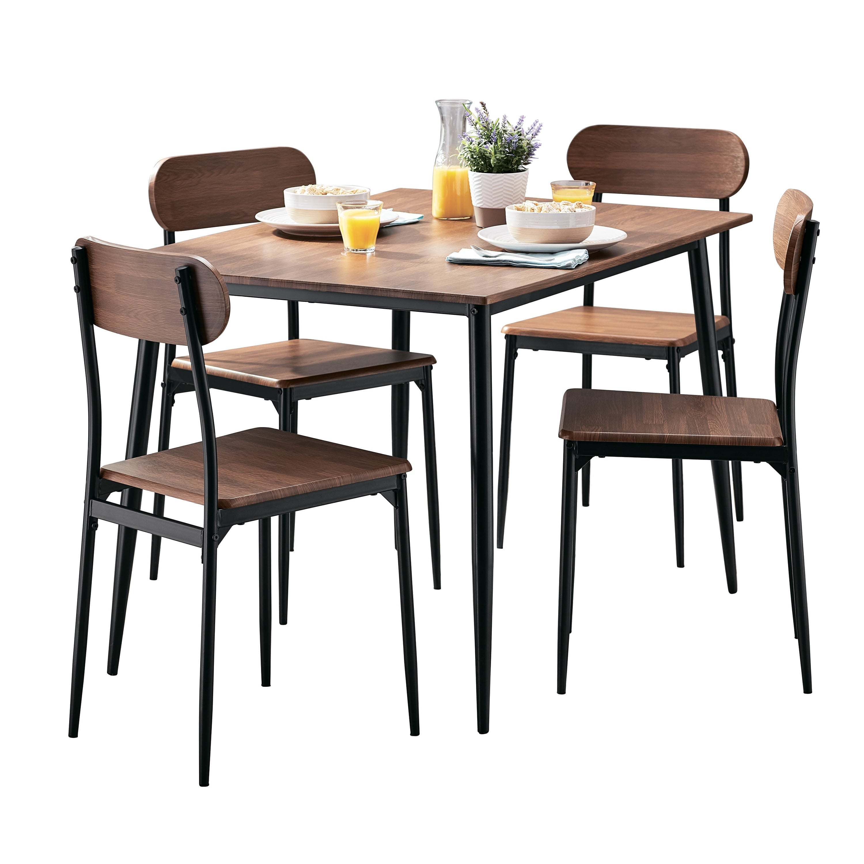Mainstays 5-Piece Modern Wood & Metal Dining Room Set, Seats 4 for Indoor, Walnut Color
