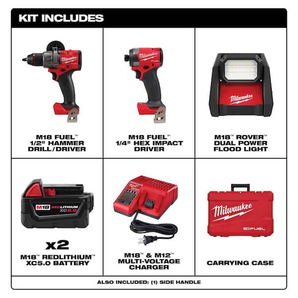 M18 FUEL 18-Volt Lithium Ion Brushless Cordless Combo Kit (2-Tool) with 2 Batteries, Charger and AC/DC LED Flood Light